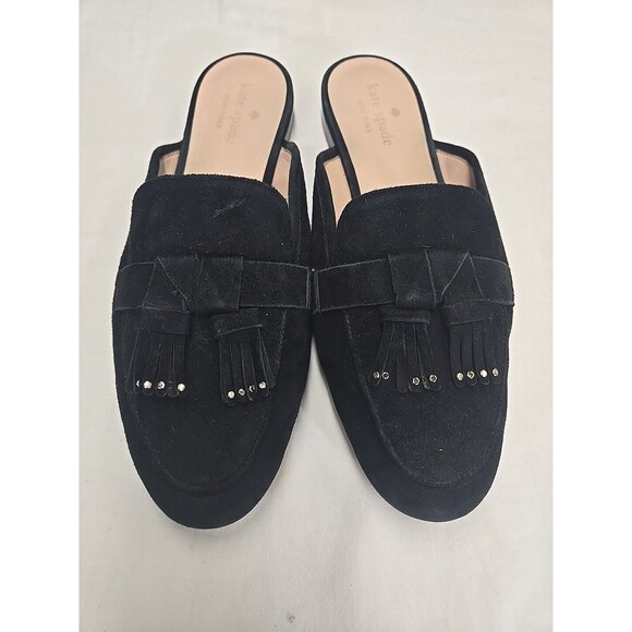 Kate Spade Berkeley‎ Fringe Black Loafer Slides Women’s Size 9.5 B Leather Mules - Picture 3 of 9